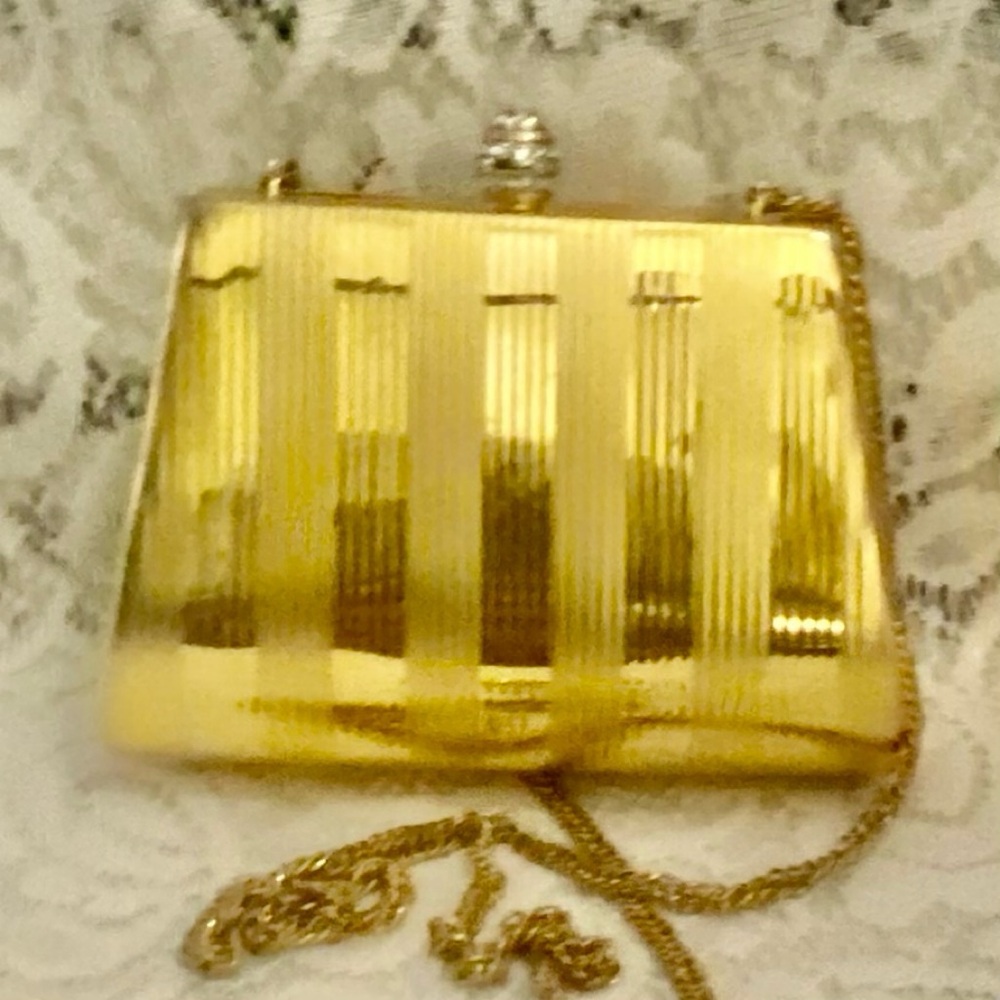 Vintage, Boxy Gold- Metal Clutch-Crossbody